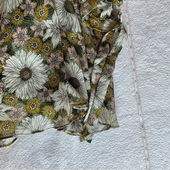 Lost & Wander Dress Floral Sheer Khaki Green Pink Daisies Ruffle Size Medium - Picture 6 of 6